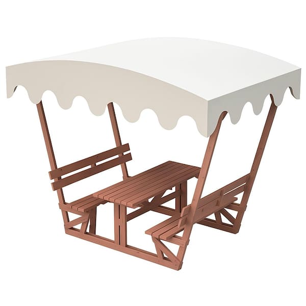 60.7 in. Brown Rectangle Outdoor Waterproof Wood Picnic Table Seats 6 People with Removable Canopy