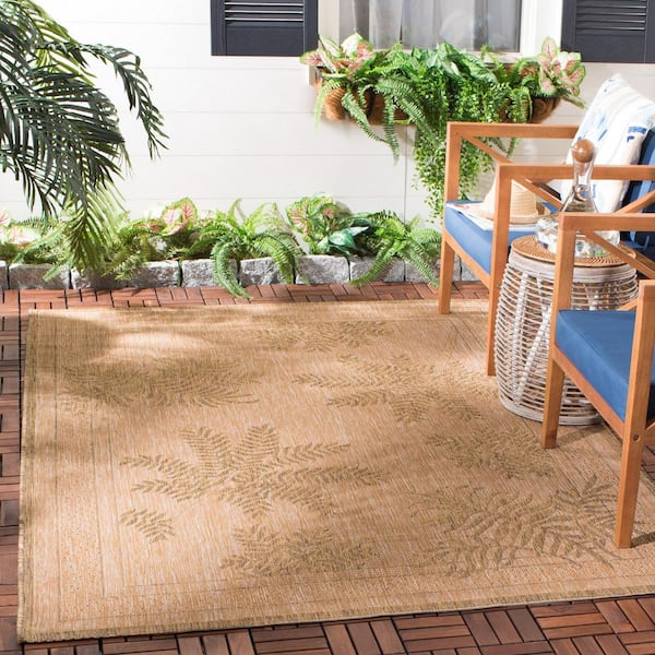Courtyard Natural/Gold 7 ft. x 10 ft. Border Indoor/Outdoor Patio  Area Rug
