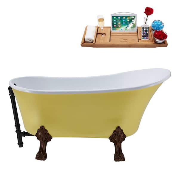 Streamline 55 in. Acrylic Clawfoot Non-Whirlpool Bathtub in Matte Yellow With Matte Oil Rubbed Bronze Clawfeet,Matte Black Drain