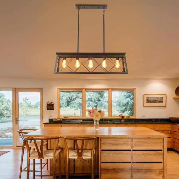 LWYTJO 5-Light 37.8 in. W Vintage Farmhouse Matte Black