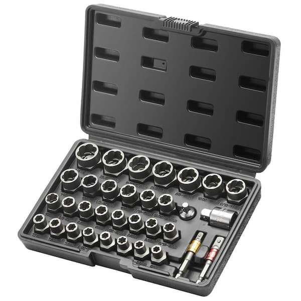 29 Pc Bolt Extractor Set, 6-10mm, 13/32 in.-3/4 in., CR-MO Steel, for Removing Damaged Bolts, Nuts, Screws, with Case
