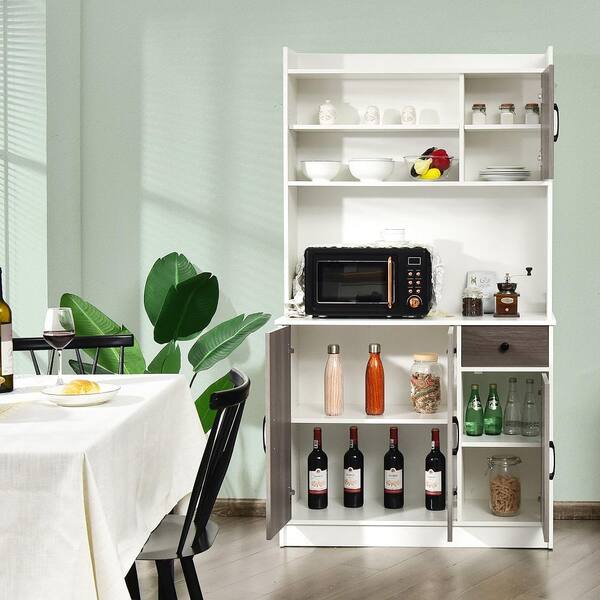 Costway Freestanding White Kitchen Pantry Storage Cabinet Buffet w/Hutch  Sliding Door & Drawer JV10122WH+ - The Home Depot