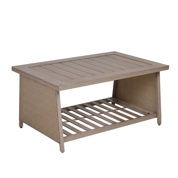 ANGELES HOME Mid-Century Rectangle Aluminum Frame Outdoor Coffee Table, Light Coffee Faux Wood Table Top