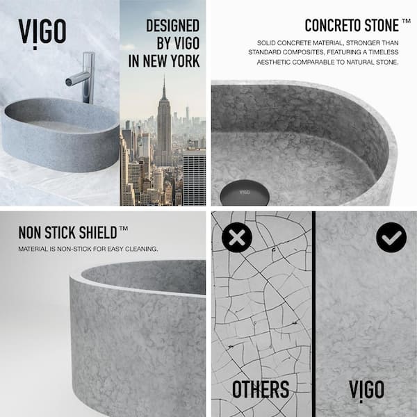 VIGO Giralda Gothic Gray Concreto Stone 16 in. L x 11 in. W