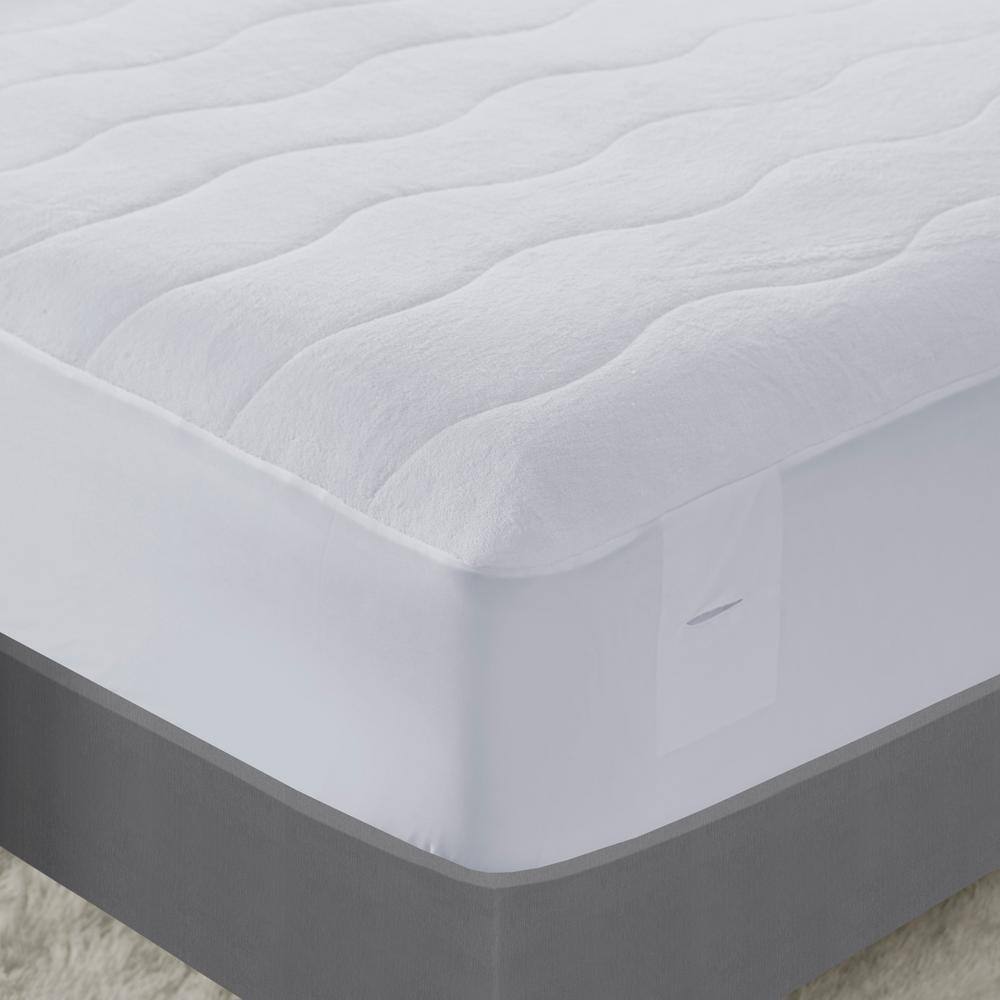 Twin White Plush Heated Mattress Pad