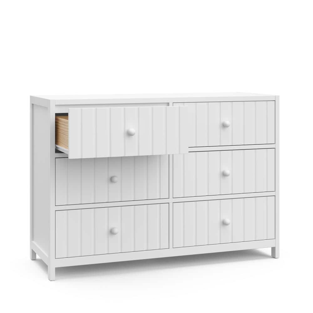 White Wood 6-Drawer Double Nursery Dresser