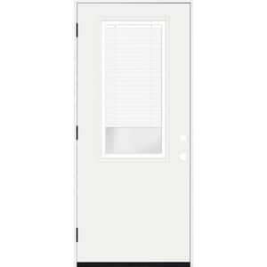 Legacy 30 in. x 80 in. RHOS 2/3 Clear Glass Micro-Blind White Primed Fiberglass Prehung Front Door