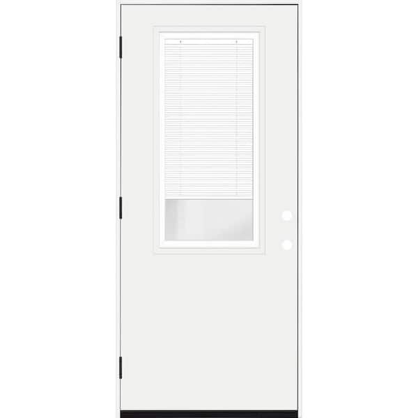 Steves & Sons Legacy 32 in. x 80 in. RHOS 2/3 Clear Glass Micro-Blind White Primed Fiberglass Prehung Front Door