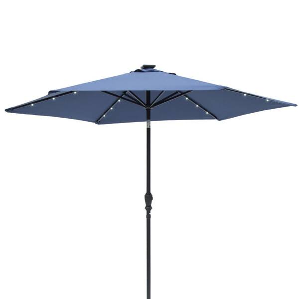 SunRay 9 ft. Round 6-Rib Steel Solar Lighted Market Umbrella- Navy Blue