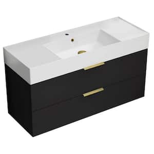Derin 47.64 in. W x 18.11 in. D x 25.2 H Single Sink Wall Mounted Bathroom Vanity in Matte Black with White Ceramic Top