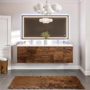 Axis 72 in. W x 20 in. D x 23 in. H Floating Double Sink Bath Vanity in Rosewood with White Acrylic Top