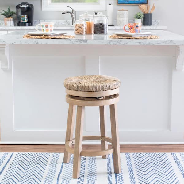 Mesquite 25.5 in. Natural Backless Wood Counter Stool with Seagrass Seat
