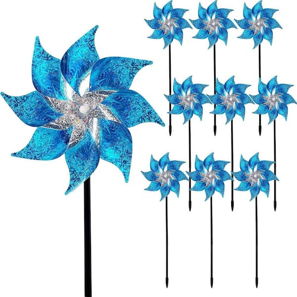 Cubilan 10-Pack Reflective Windmills with Stakes, Super Shiny Windmills for Garden Decoration, Bird Repellent Device