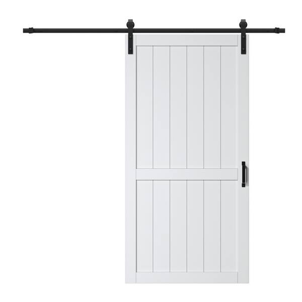 ARK DESIGN 26 in. x 84 in. Paneled H Style White Primed MDF Composite Sliding Barn Door with Soft Close and Hardware Kit