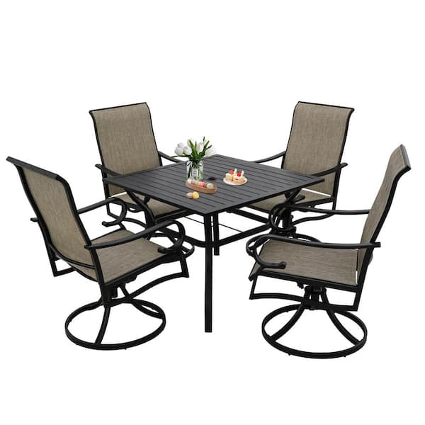 MEOOEM 5-Piece Metal High Back Swivel Outdoor Dining Set