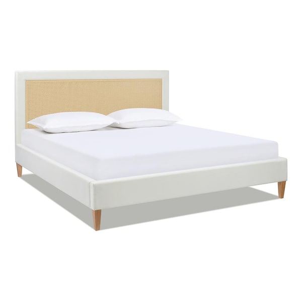 Jennifer Taylor Haley White Wooden Frame King Platform Bed with Cane-Back