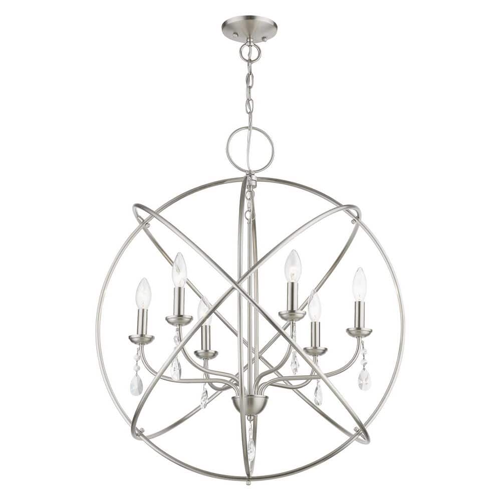 Aria Brushed Nickel 6-Light Crystal Globe Chandelier