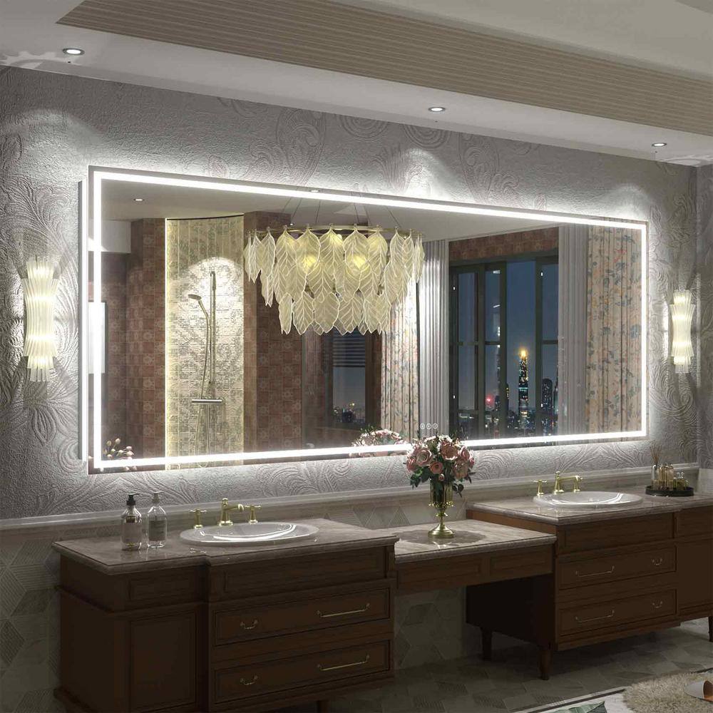 Oversized Frameless Rectangular LED Vanity Mirror with Anti-Fog