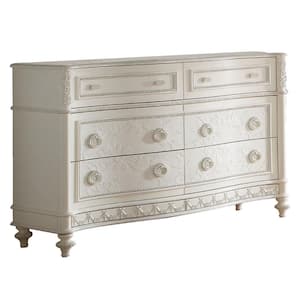 Ivory White 6-Drawer 54 in. Wide Dresser Without Mirror