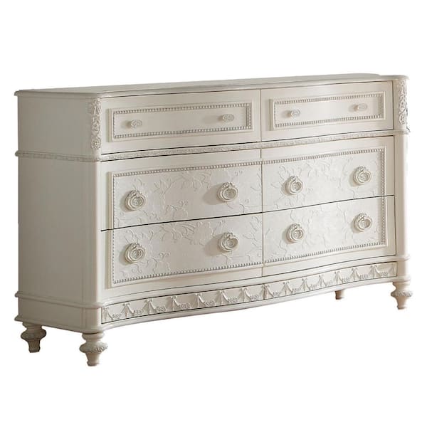 Benjara Ivory White 6-Drawer 54 in. Wide Dresser Without Mirror