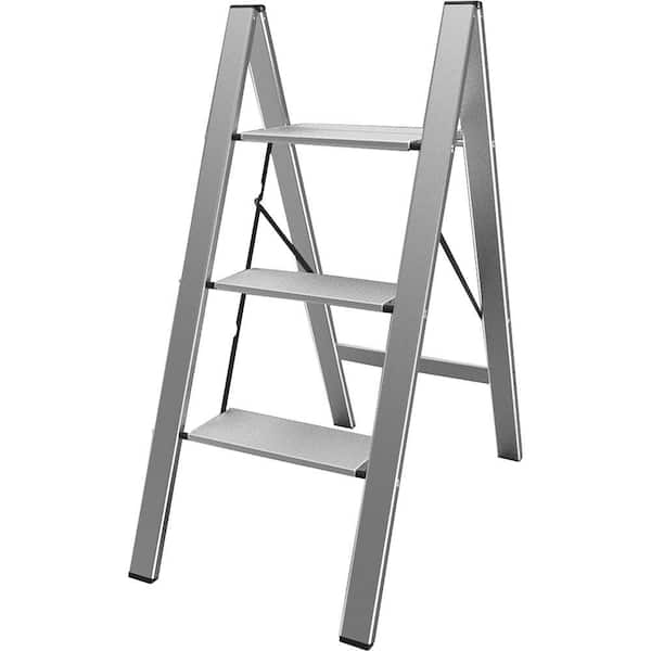 AmeriHome Ultra Slim Three Step 3 ft. Aluminum Step Ladder 7 ft. Reach