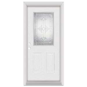 32 in. x 80 in. Neo-Deco Right-Hand 1/2 Lite Zinc Finished Fiberglass Oak Woodgrain Prehung Front Door