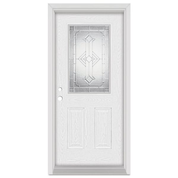 Stanley Doors 32 in. x 80 in. Neo-Deco Right-Hand 1/2 Lite Zinc Finished Fiberglass Oak Woodgrain Prehung Front Door