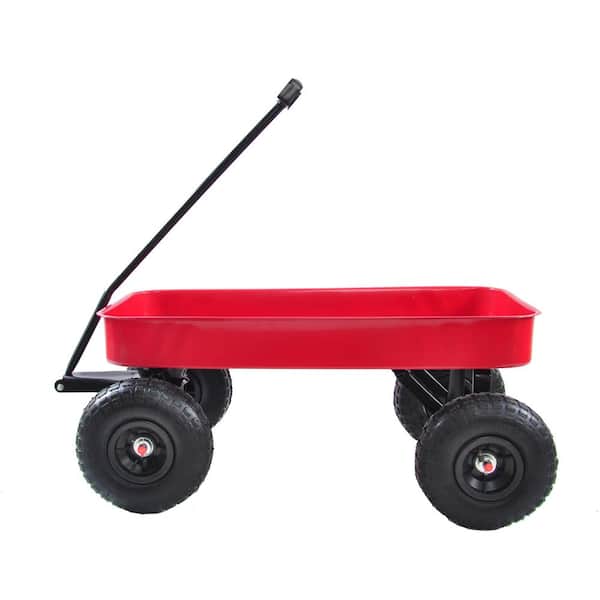 Unbranded 1 cu.ft. Red Steel Outdoor Wagon All Terrain Pulling Railing Air Tires Children Kid Garden Cart