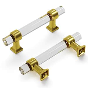 Crystal Palace 3 in. (76 mm) Center to Center Crysacrylic with Brushed Golden Brass Glam Zinc Bar Pull (1 Pack )
