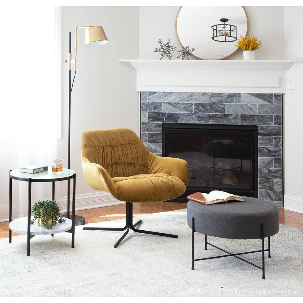 Chartreuse Velvet Swivel Accent Chair with Black Metal Base