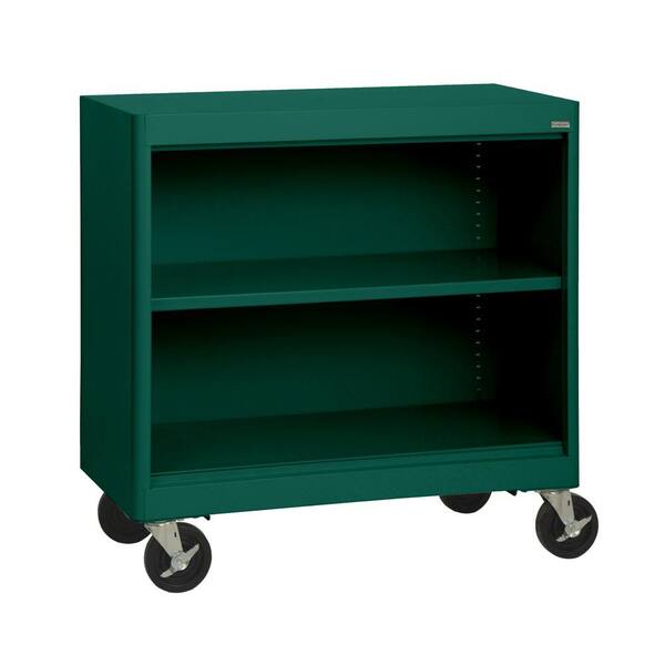 Sandusky 36 in. Forest Green Metal 2-shelf Cart Bookcase with Adjustable Shelves