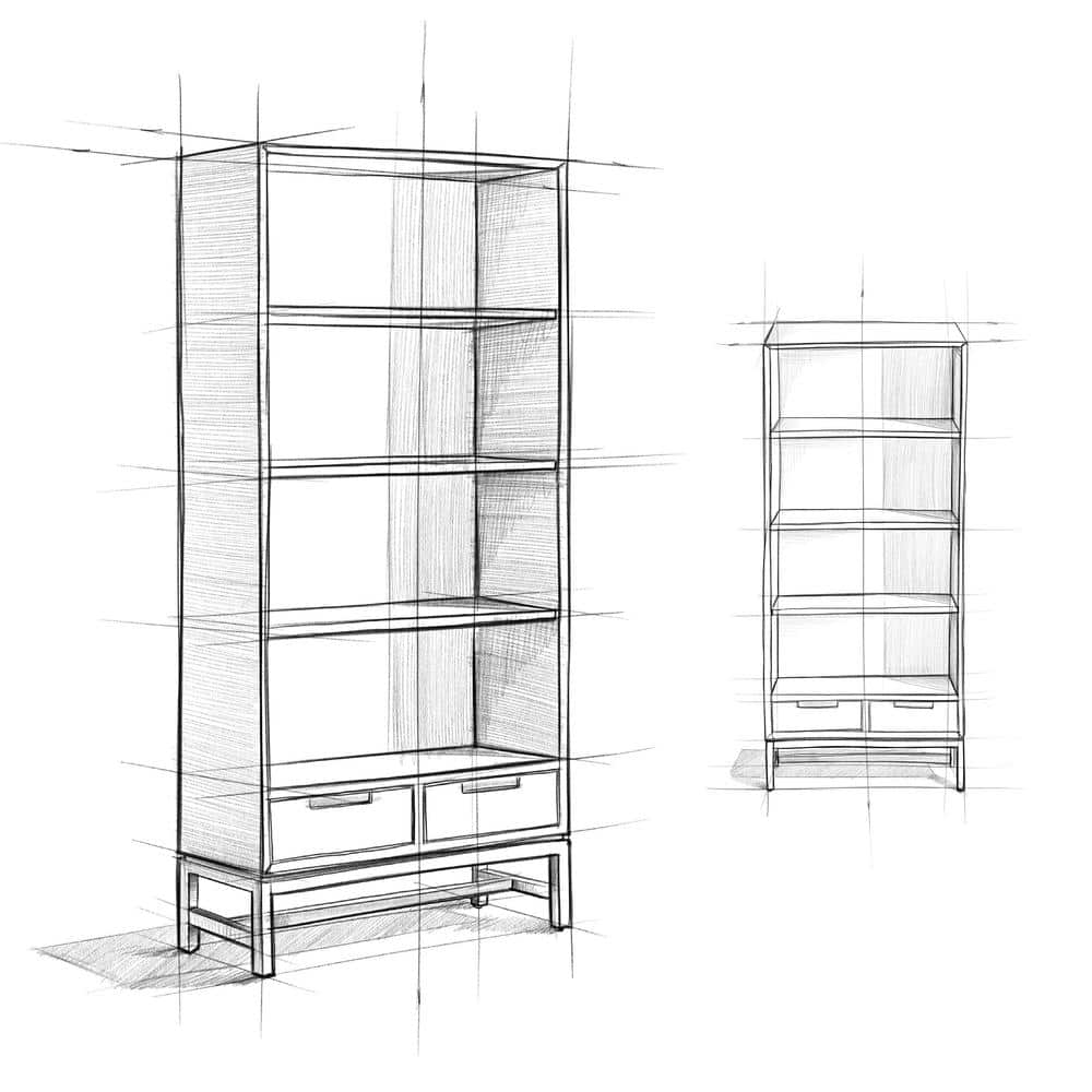Banting Mid-Century Modern Walnut Brown Bookcase with Adjustable Shelves