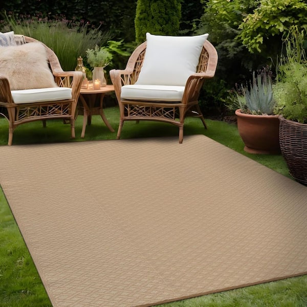 Jewel Beige 10 ft. x 14 ft. Diamond Geometric Washable Trellis Reversible Indoor Outdoor Area Rug