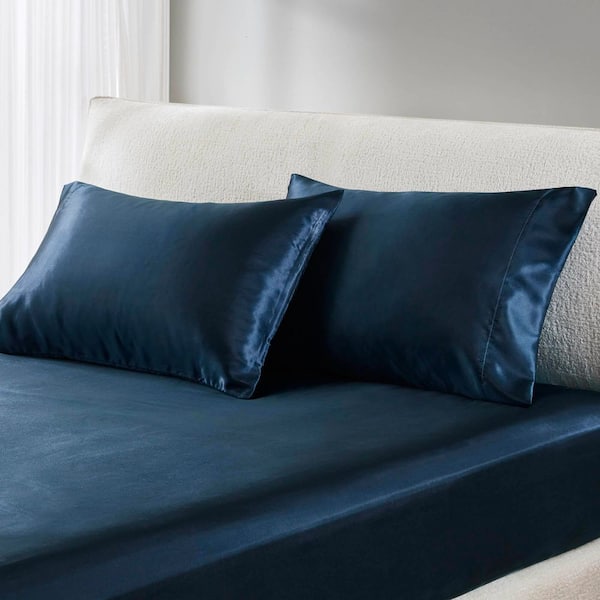 Dark Blue 2-Piece King-size Pillowcase-Wrinkle-Free Polyester, OEKO-TEX Certified, Open-Ended Design 20 in. W x 40 in. L