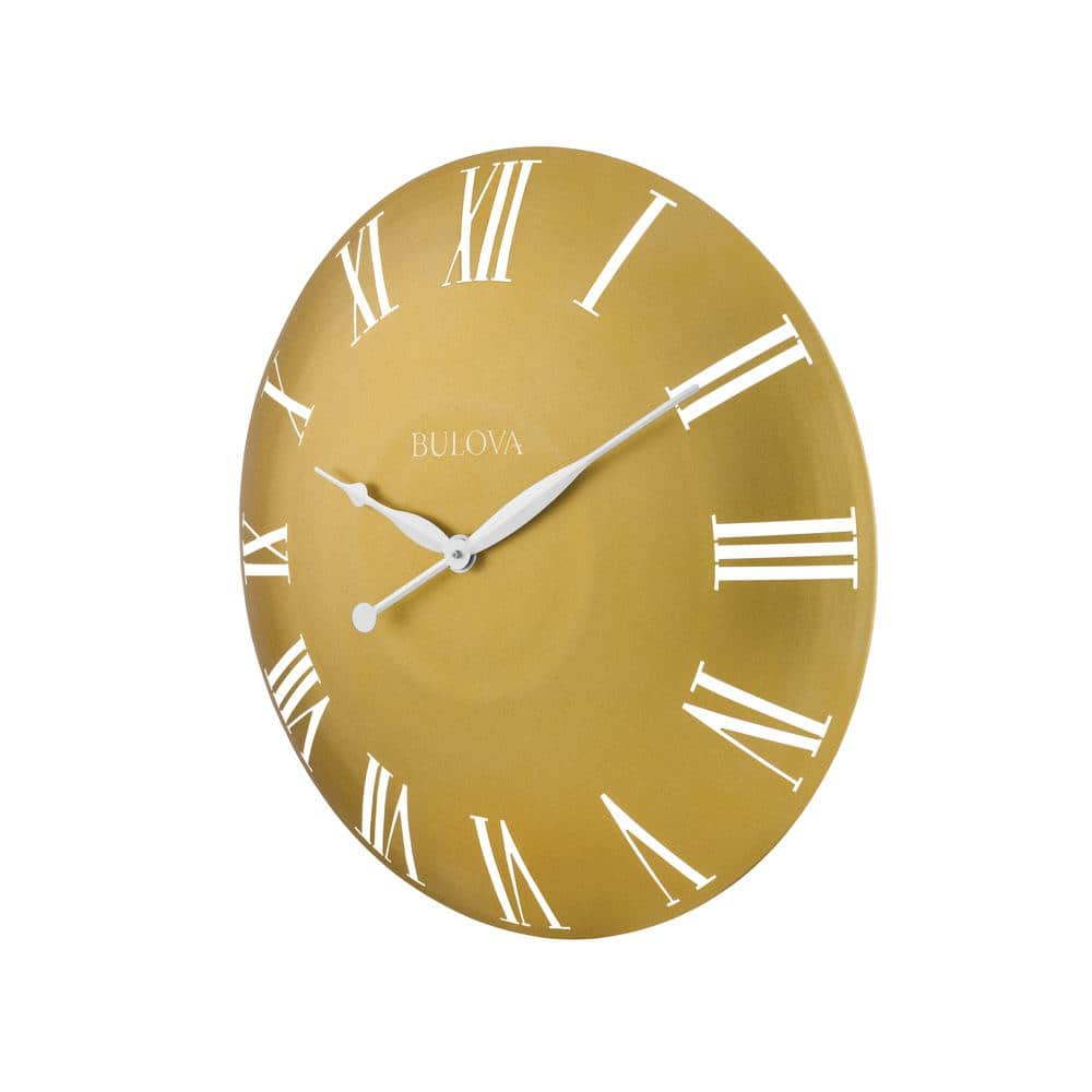 Bulova 24 in. H x 24 in. W Curved Gold Tone All Metal Case Round Wall ...