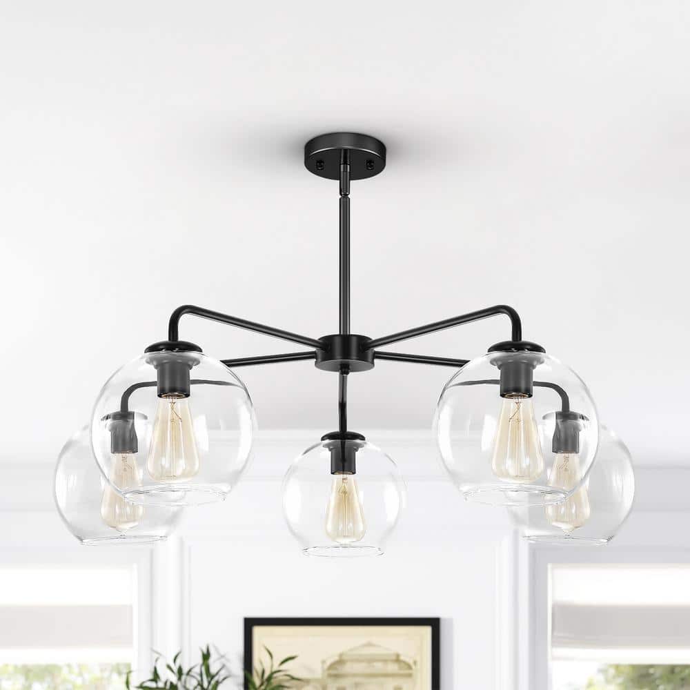 Erik 5-Light Black Unique Modern Glass Bubble Chandelier with Clear Glass Globe Shade for Living Dining Room Bedroom price history on PriceWatchPro