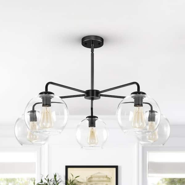 Erik 5-Light Black Unique Modern Glass Bubble Chandelier with Clear Glass Globe Shade for Living Dining Room Bedroom