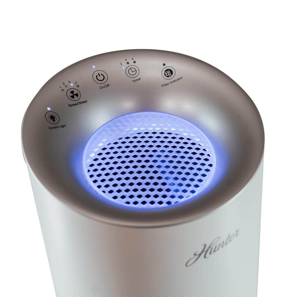 Hunter White and Gray Round Tower Air Purifier with HEPA Filtration