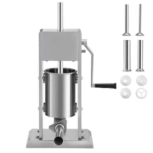 Manual Sausage Filler, 5 lbs., 304 SS, 2-Speed, Suction Base, Residential/Commercial Sausage Filler with 4 Filling Tubes