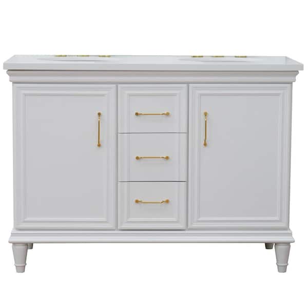 Bellaterra Home 49 in. W x 22 in. D Double Bath Vanity in White with Quartz Vanity Top in White with White Oval Basins