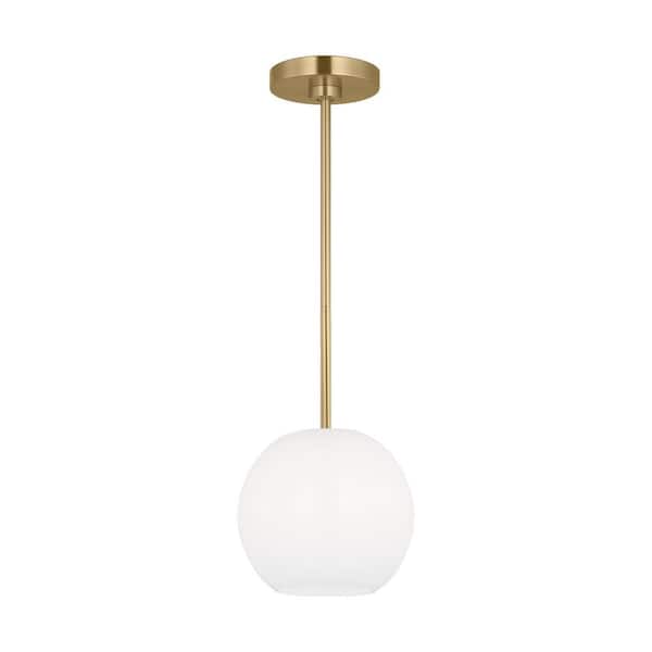 Generation Lighting Rory 8.375 in. 1-Light Satin Bronze Pendant Light with a Clear Outside and Painted White Inside Glass Shade