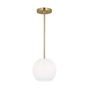 Rory 8.375 in. 1-Light Satin Bronze Pendant Light with a Clear Outside and Painted White Inside Glass Shade