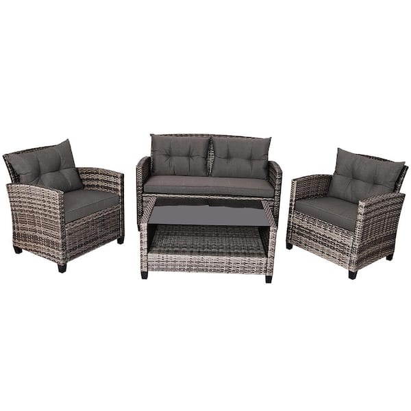 Costway 4Piece Wicker Patio Conversation Set Coffee Table Sofa Garden