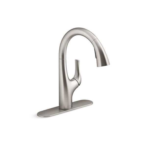Avi 13.5 in. Single Handle Pull Out Sprayer Kitchen Faucet with 180° Spout Swivel in Lacquer Vibrant Stainless