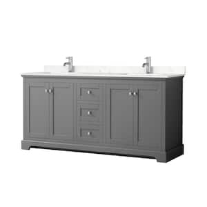 Avery 72in.Wx22 in.D Double Vanity in Dark Gray with Cultured Marble Vanity Top in Light-Vein Carrara with White Basins