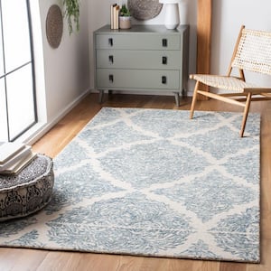 Abstract Ivory/Blue Doormat 2 ft. x 4 ft. Floral Damask Area Rug