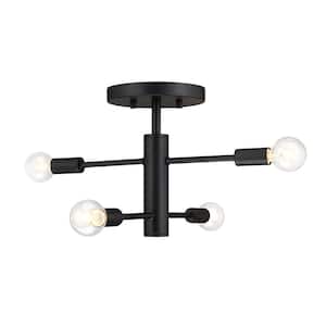 Arlo 14.25 in. 4-Light Matte Black Minimalist Semi Flush Mount with Bare Bulbs for Dining Rooms