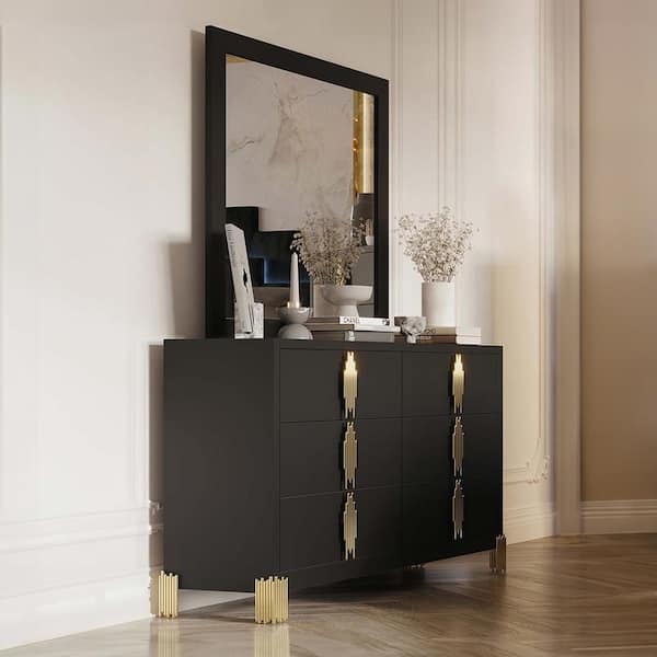 New Classic Furniture Empire Black 6-drawer 58.5 in. Wood Dresser with Mirror