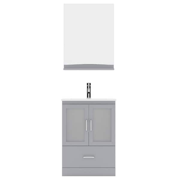 Virtu USA Zola 24 in. W x 18 in. D x 33 in. H Single Sink Bath Vanity in Gray with Ceramic Top and Mirror