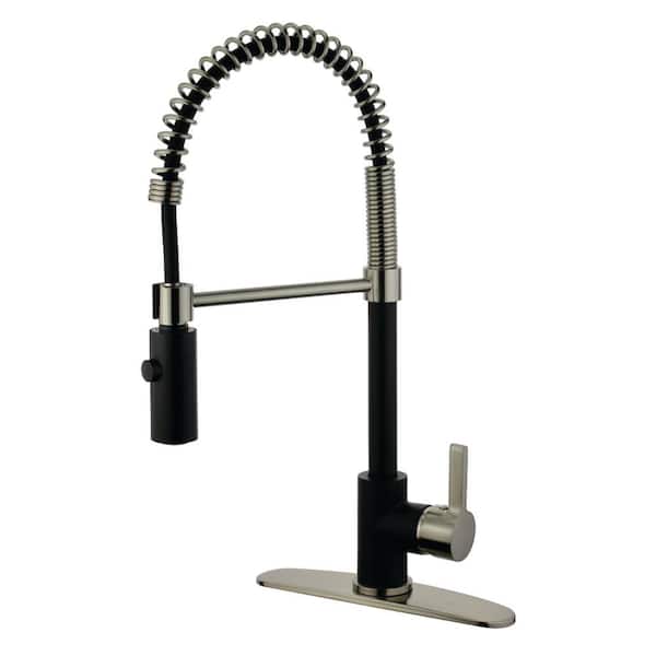 Kingston Brass Contemporary Single-Handle Pull-Down Sprayer Kitchen Faucet in Black and Brushed Nickel
